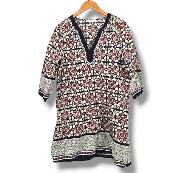 Entro Tunic Dress Bohemian Print V-Neck 3/4 Sleeve Casual Top Size M - Picture 1 of 10